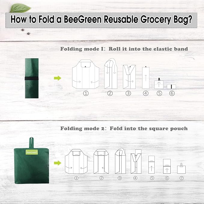 BeeGreen Green Reusable Grocery Bags Wholesale Moss Green Reusable Kitchen Bags Bulk Foldable-Machine Washable with Zipper Storage Pouch 50 Packs