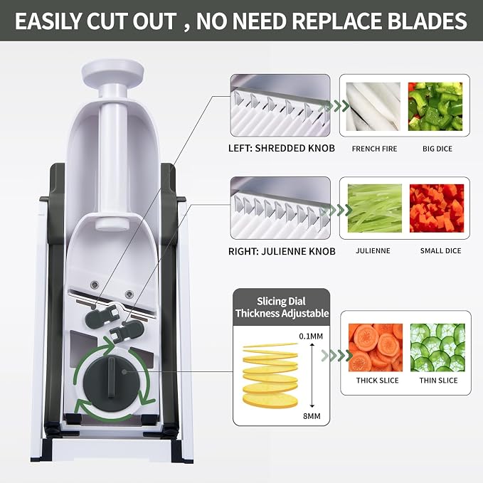 ONCE FOR ALL Upgrade Safe Mandoline Slicer Plus, Adjustable Vegetable Slicer DarkGray