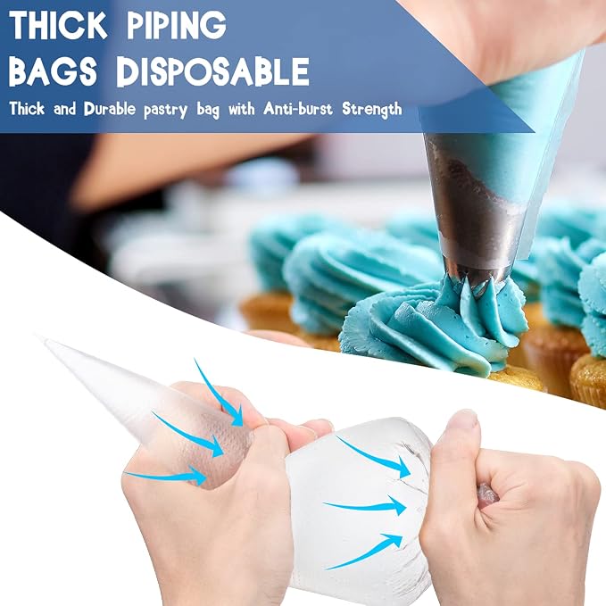 100pcs Thick Disposable Icing Piping Bags, Professional Pastry Bags 12inch, Heavy Duty Anti Burst Cake Tipless Piping Bags for Chocolate Royal Cupcake Cream Frosting Cookie Decorating Baking Supplies