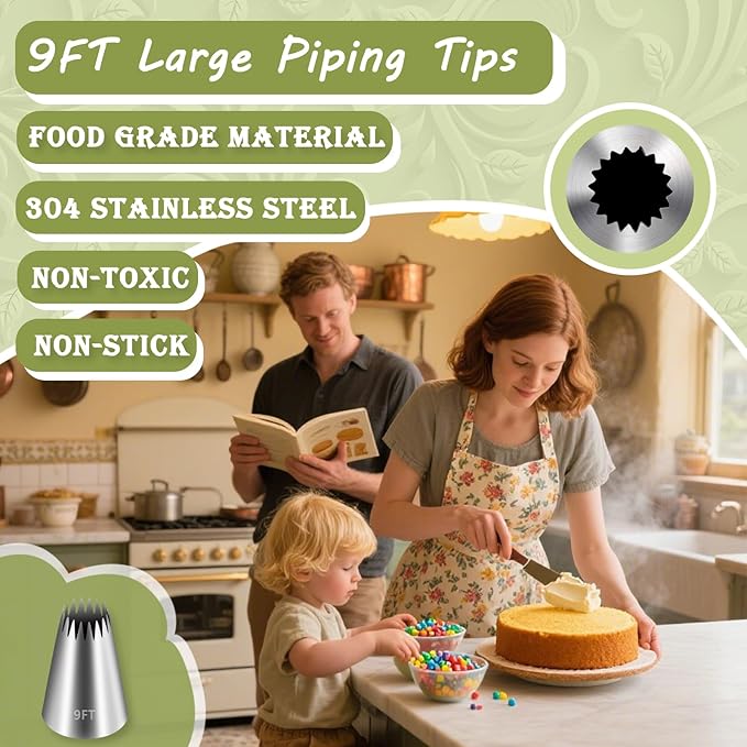 FANTEXY 9FT Large Piping Tips, 3 Pieces | Cake Decorating, Frosting Piping Kit, Churro Maker, For Cupcake Cookie
