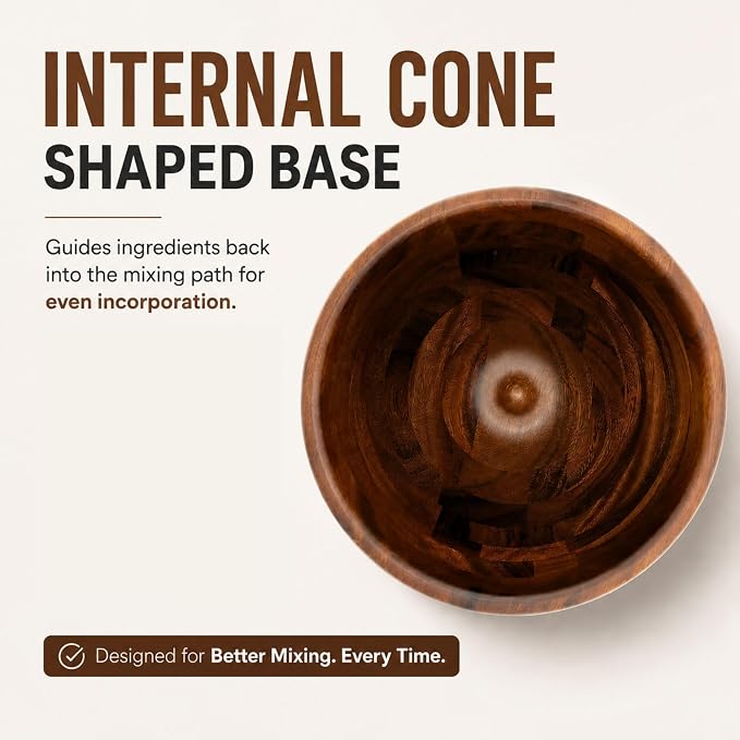 Premium Solid Walnut Wood Mixing Bowl Compatible with 4.5 & 5 QT Tilt-Head Models Natural Wooden Bowl with Stainless Steel Locking Base