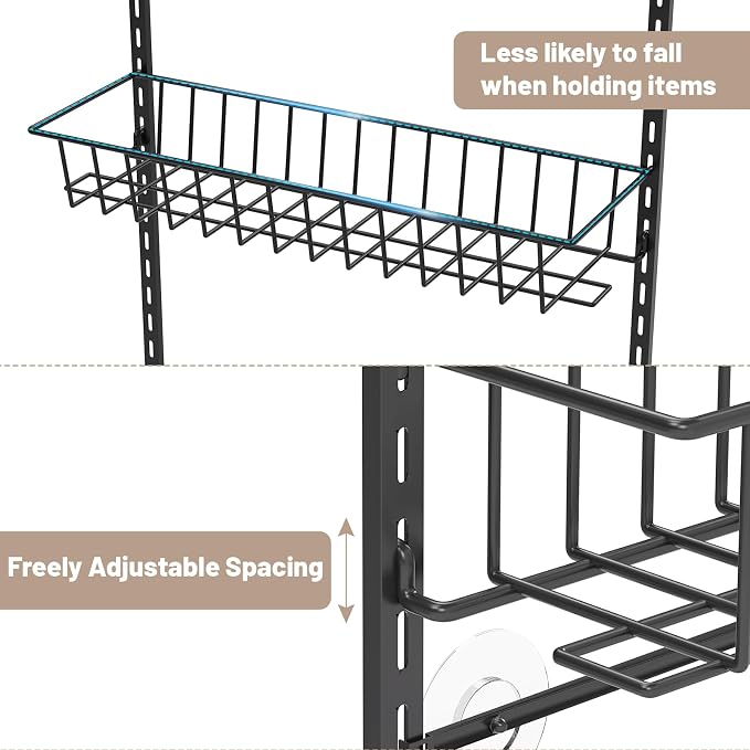 ElegantArray 9-Tier Pantry Door Organizer, Black | Over The Door Pantry Organizer Rack and Storage, Hanging Spice Rack Shelves Door, Home Office Laundry Room Bathroom & Kitchen