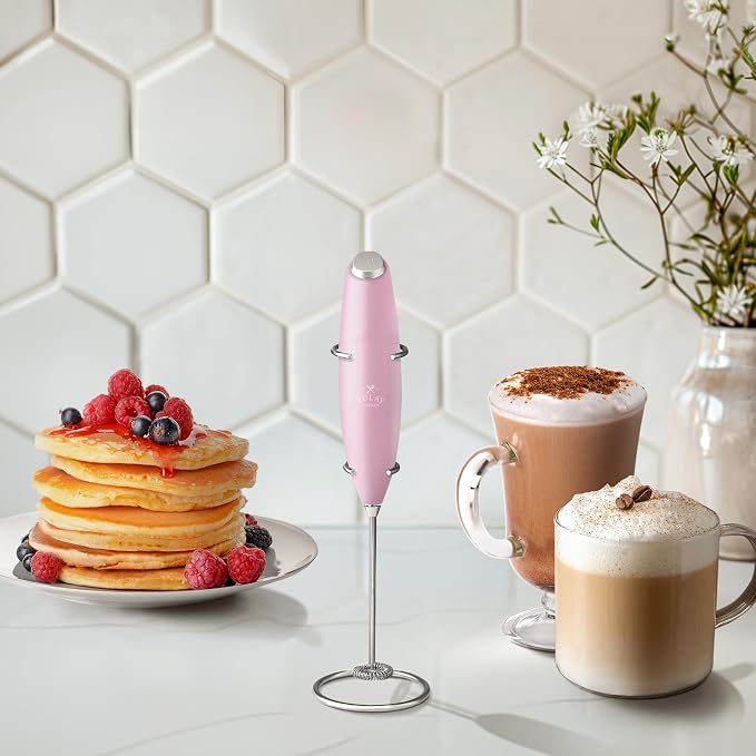 Zulay Kitchen Powerful Milk Frother Wand With Duracell Batteries - Ultra Fast Handheld Drink Mixer - Electric Whisk Foam Maker for Coffee, Lattes, Cappuccino & Matcha - Z1 Motor - Cotton Candy