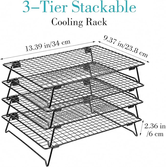 Kifmurase 4PCS Stackable Cooling Rack for Baking, 13.3 x 9.3 Inch Carbon Steel Wire Rack with Folding Legs for Cookie Cake Pizza Jerky, Multi-Use Bread Oven Racks for Cooking Roasting Drying Grilling