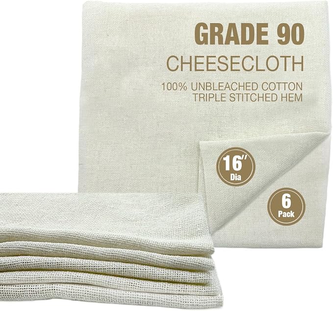 Traditional THAI Sticky Rice 16 Inch Round 6 Pack Reusable Cheesecloth, Grade 90 Triple Stitched Hem, Chef Quality, 100% Unbleached Cotton Fabric for Straining and Cooking