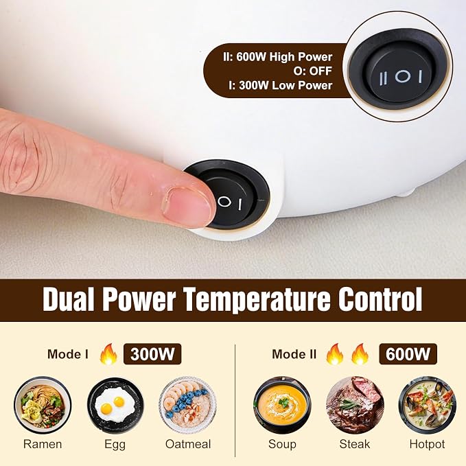 Electric Hot Pot with Steamer, 1.8L Mini Portable Hot Pot with 300W&600W Dual Power for Egg Ramen Oatmeal Soup Noodles, Overheat Protection for College Dorm Room Essential