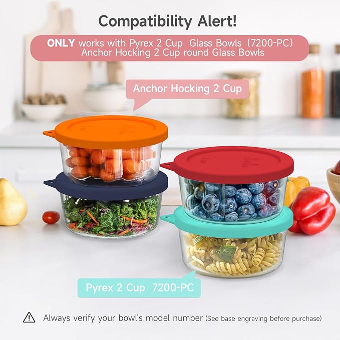 SOPHICO 2 Cup Silicone Lids Replacement for Pyrex & Anchor Hocking 7200-PC | Food Grade Silicone, Leakproof、Airtight Lids, Dishwasher Microwave Safe