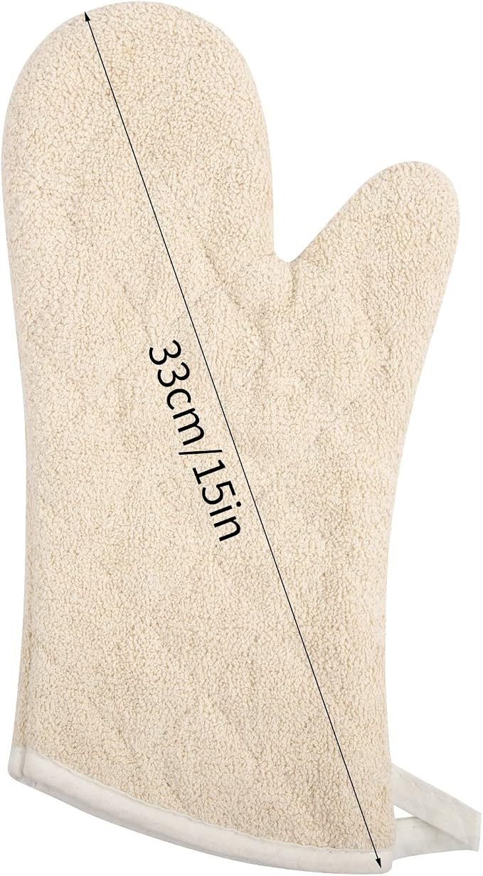 ARCLIBER 15" 482°F Terry Cloth Oven Mitts 100% Cotton Set of 2 | Quilted Lining, 1 Pair, Heat Resistant, Classic, Cotton Blend, Cooking, Baking, Grilling, Non-Slip Grip