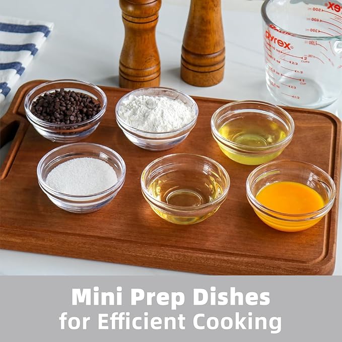 4.4 oz Clear Glass Bowl, Mini Prep Dish for Salt and Spices, Microwave and Dishwasher Safe, Stackable, Set of 6