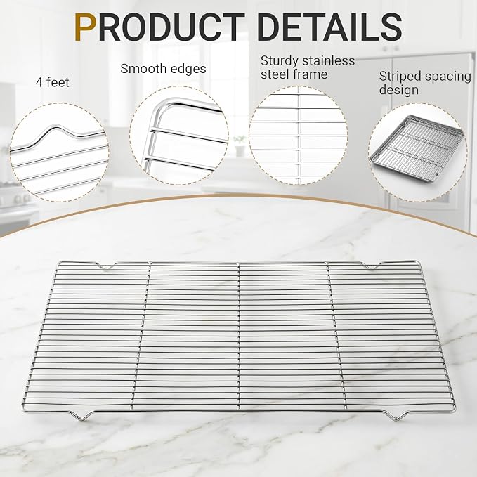 Lounsweer Cooling Racks, 24L x 16W x 1H Stainless Steel Wire Rack for Baking Sheet, Large Cookie Cooling Rack, Oven Safe Cooking Racks for Sheet Pan, Dishwasher Safe, Full Size