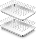 TeamFar Stainless Steel Toaster Oven Pan with Rack Set, 10.5"x 8"x 1" | 2 Pans + 2 Racks, Toaster Oven Baking Pan Tray with Cooling Rack for Cooking, Non-Toxic & Rust Proof, Dishwasher Safe
