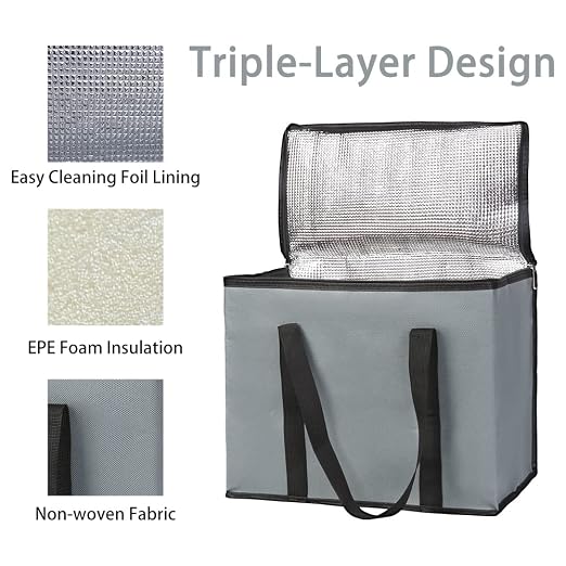 Bodaon 4-Pack Soft Cooler Bag Insulated, X-Large Collapsible Grocery Shopping Tote Bags for Food Delivery, Portable Softside, Insulated Pizza Delivery Bag, Dark Gray