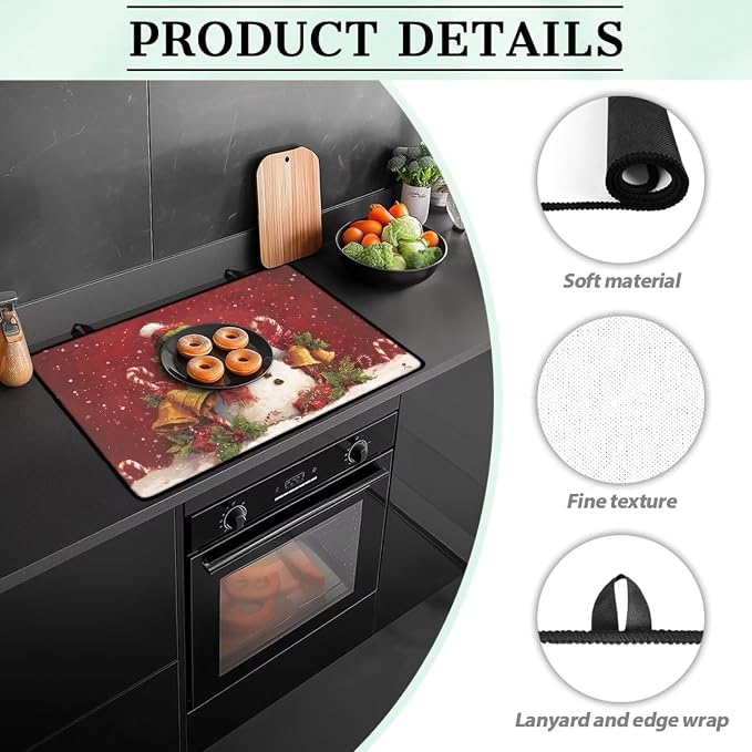 Cute Snowman Bell Print Electric Stove Top Cover Multipurpose Glass Cooktop Protector 29.18 x 20.96 inch Dish Drying Mat Coffee Machine Mat for Flat RV Range Christmas Decor