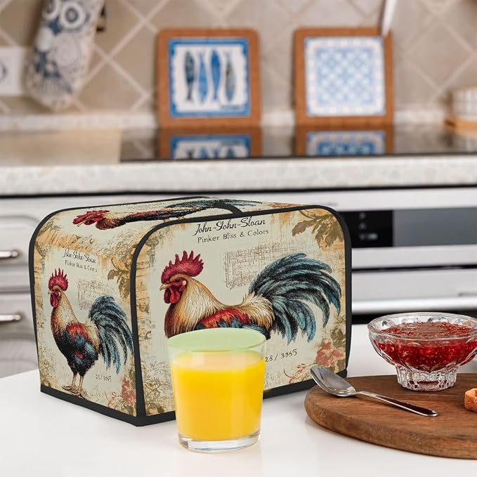 2 Slice Toaster Cover Rooster Animal Vintage Toaster Covers Two Slice Wide Slot Waterproof and Dustproof Covers for Wide Slot Toasters and Small Appliances Kitchen Decor Gifts