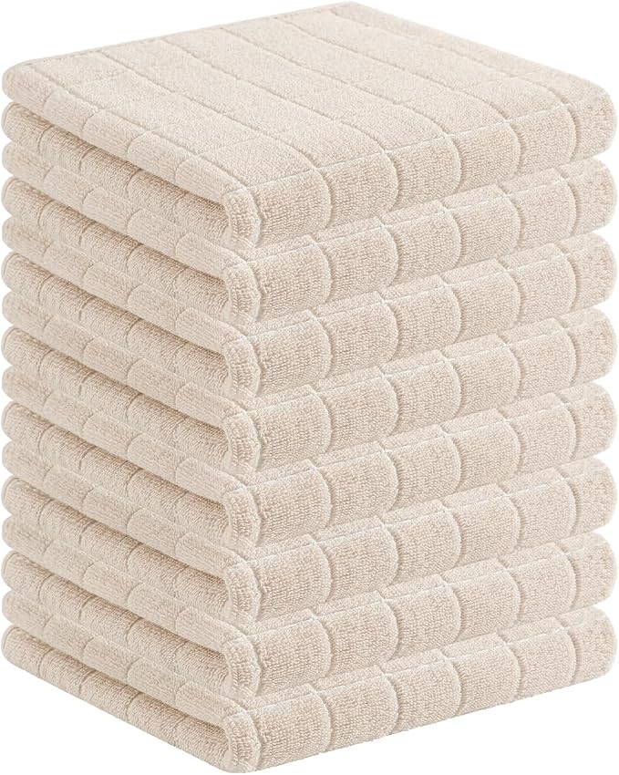 Homaxy 100% Cotton Terry Kitchen Towels, 8 Pack, Beige | Ultra Soft and Absorbent Dish Towels for Kitchen, Suitable for Drying and Washing Dishes