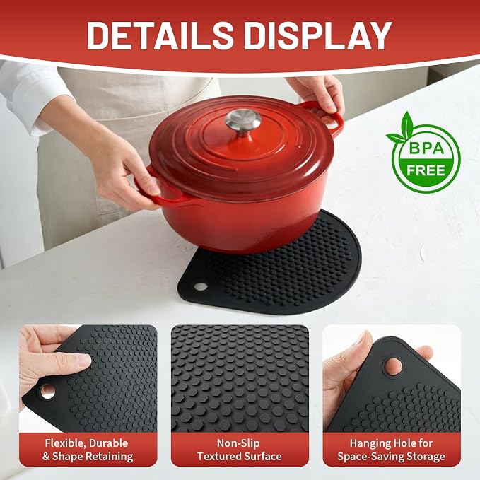 Magnetic Silicone Trivet Compatible with Le Creuset Cast Iron Dutch Ovens | BPA Free Non-Slip 8" Heat-Resistant Trivet for Hot Pots, Pans & Dishes, Pot Holder for Cooking, Serving & Table Protection