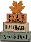 Lineshading 4 Pcs Fall Decoration For Home Wooden Maple Leaf Stacked Decor | Rustic Thanksgiving Table Centerpiece, Tiered Tray Styling, Beautiful Change Quote, Autumn Seasonal Home Accents