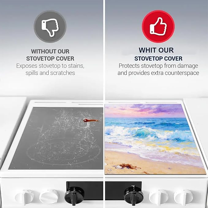 HOMETITUTE Summer Stove Top Covers for Electric Stove 28x20 Inches Ocean Wave Beach Heat Resistant Glass Cooktop Pad Decorative Stovetop Cover for Kitchen Coffee Bar Decor