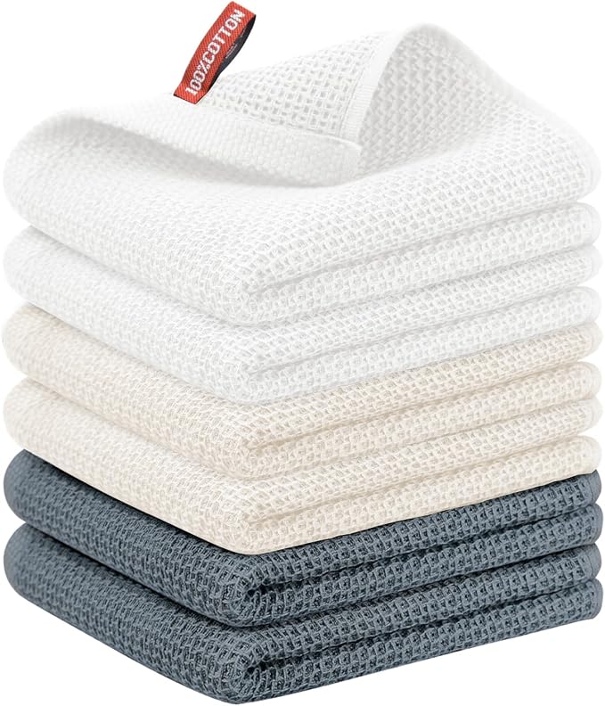 Nialnant 6 Pack Large Kitchen Towels, 100% Cotton-13x28 Inches,Multi Color | Quick Drying, Soft Absorbent Tea Towels,Dish Towels for Drying Dishes - 13x28 Inches,Multi Color