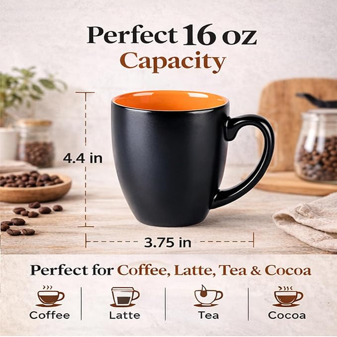 GBhome 16 oz Coffee Mugs Set of 6, Ceramic Coffee Cups- Orange