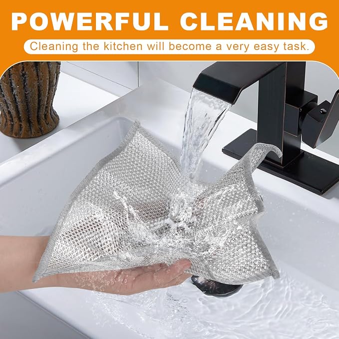 20 Pcs New Upgrade 3-Layer Metal Dish Cloth, 7.87x7.87 Inch Cleaning Cloth | No Scratches Wire, Reusable Multipurpose Wire Dishwashing Rag for Kitchen Cleaning Cloths,Sinks,Dishes,Stove Top, Dimensions