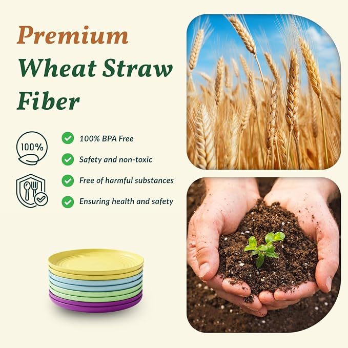 Mini Appetizer Plates 5.7-inch Wheat Straw Plates Set of 8 - Unbreakable Small Dessert, Snack, Salad Plates - Dishwasher Safe - Vibrant Memphis Colors