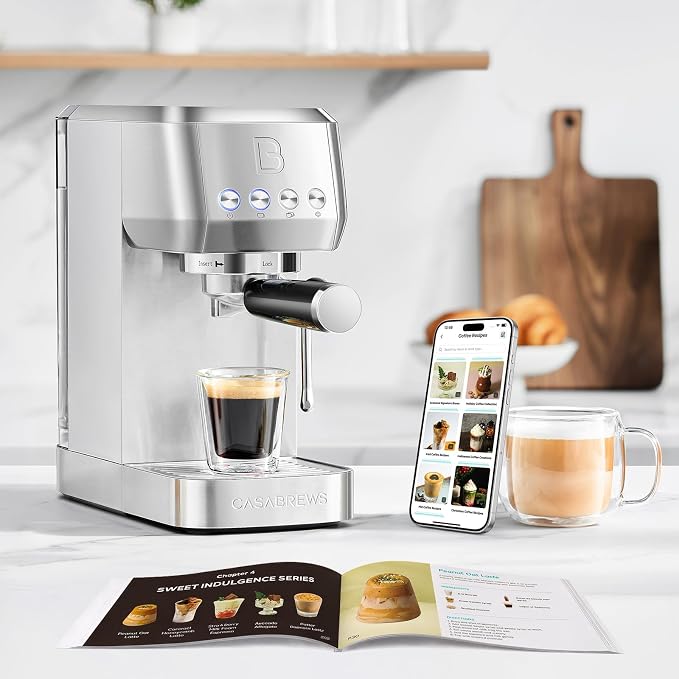 CASABREWS 3700 Essential Stainless Steel Espresso Machine with Steam Wand | 20-Bar Italian Pump, Powerful Steam Wand, 43.9oz Removable Water Tank, Compact Espresso Maker for Home, Cappuccino & Latte