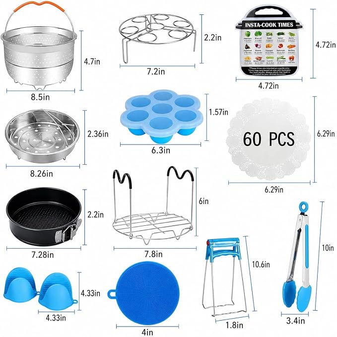 Accessories for Instant Pot, 73 PCS Accessories for Pressure Cooker for 5/6/8 Qt Electric Pressure Cooker -2 Steamer Baskets, Steamer Rack, Non-stick Springform Pan, Egg Rack