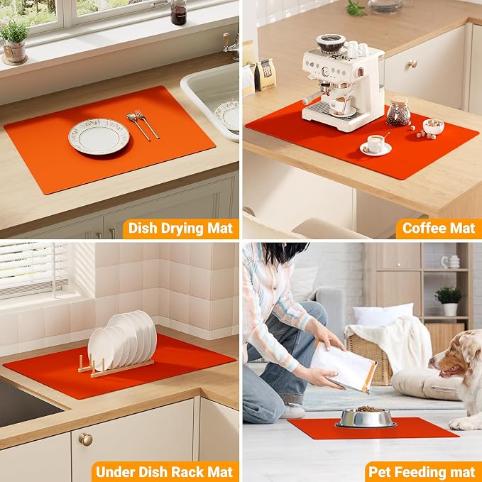 2-Pack Silicone Counter Mats 24”x16”, Orange | 1.5mm thick silicone counter protector, heat resistant & non-slip. Works for air fryer, hot pots, pans and coffee maker.