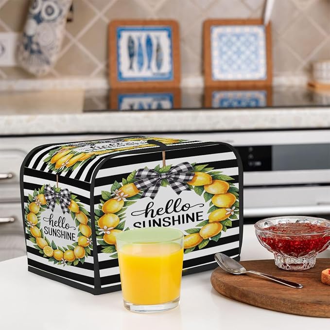 4 Slice Toaster Cover Hello Summer Lemon Toaster Covers Four Slice Wide Slot Waterproof and Dustproof Covers for Wide Slot Toasters and Small Appliances Kitchen Decor Gifts