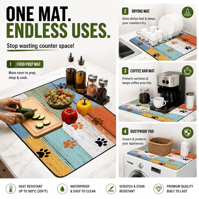 Electric Stove Top Cover for Glass Top, Dog Paw Prints Decor – Heat Resistant Flat Stove Top Covers, Decorative Scratch Protector Mat for Glass Ceramic Cooktop, Non-Slip, 28"x20"