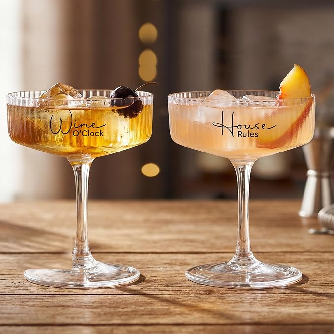 AW BRIDAL 8.5oz Ribbed Coupe Glasses Set of 2, Martini Champagne Glass | Housewarming Gifts for New Home, Wedding Gifts for Couples 2026, Martini Cocktail Glass, Couple Gift for Bridal Shower