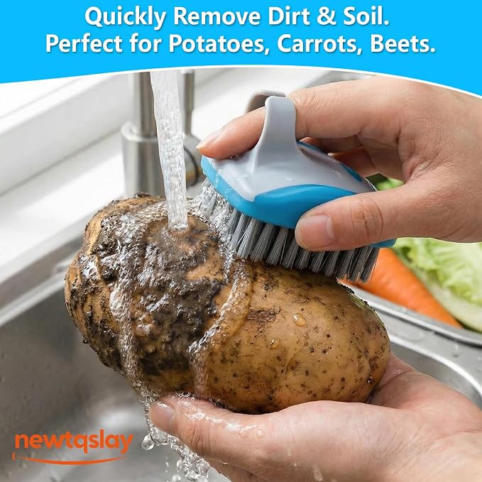 Vegetable Brush Potato Scrubber - 4 Pack Dual-Sided Fruit and Vegetable Wash Brush, Hard Nylon Bristles & Flexible Finger Grip for Effective Cleaning of Root Veggies