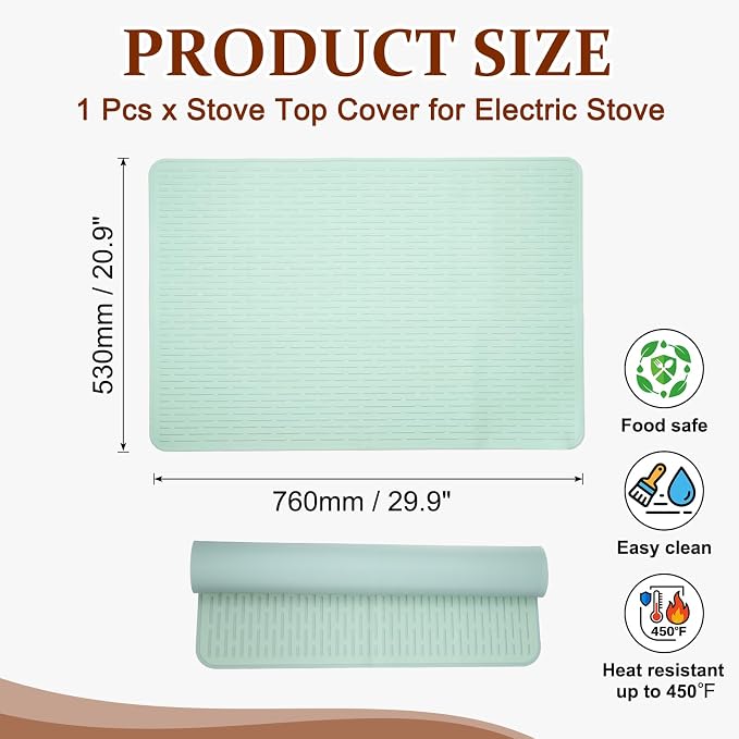 PATIKIL 30 x 21 Inch Stove Top Cover for Electric Stove, 1Pcs Silicone Stripe Mat for Glass Top Cover Non-Slip Glass Cooktop Protector for Kitchen Oven Dish Drying Mat, Light Green
