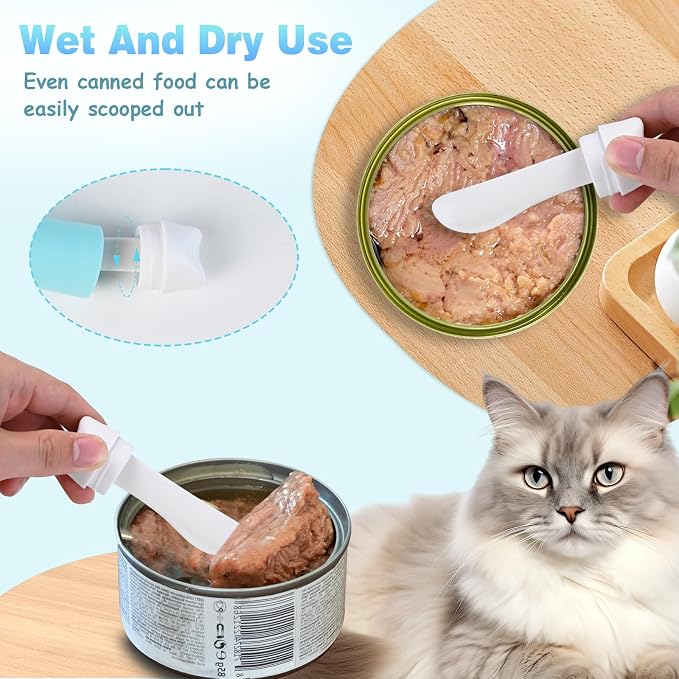 Dog-Cat Food Scoop 1 Cup, Pet Food Measuring Cup with Long Handle, Food-Grade Scoop for Dogs, Rabbit Wet or Dry Food, Easy to Clean & Accurate Scale (Blue)