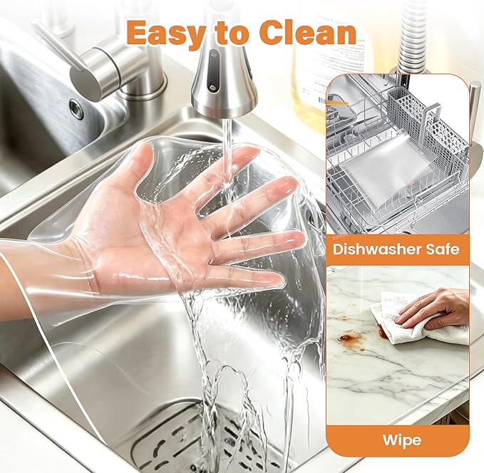 Clear Silicone Mats for Kitchen Counter Protection, 23.6 x 15.7in | Silicone heat resistant mat for kitchen counter, easy to clean, non-slip, transparent kitchen countertop protector mat