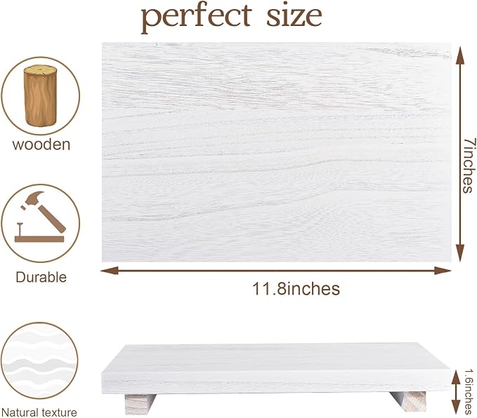 Wood Bathroom Tray Farmhouse Decor Kitchen Soap Holder, 11.8"x7" White | Waterproof, Lightweight, Easy Clean, Small Wooden Riser Pedestal Stand Accessories for Office Desk, Vanity, Counter, Sink