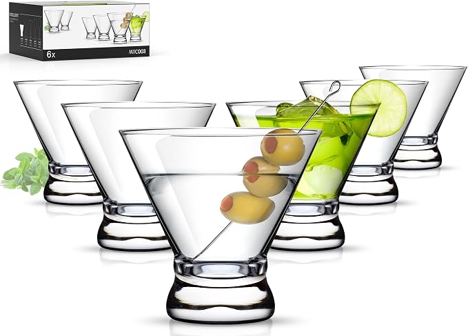 Martini Glasses Set of 6, 8oz Coupe Cocktail Glasses for Margarita | Manhattan, Cosmopolitan, Espresso, Home Bar, Evening Parties, Birthdays, Housewarming Gift