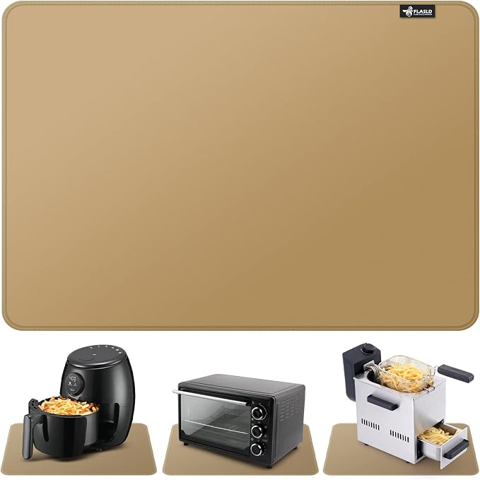FLASLD Heat Resistant Mat for Air Fryer Site on, Fireproof Silicone Mats for Kitchen Counter, Countertop Protector, No-slip and Waterproof (16"X24", Brown)