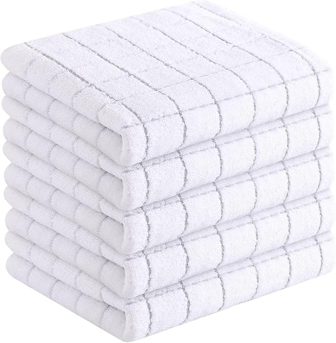 Homaxy 100% Cotton Terry Kitchen Towels, 5 Pack, White | Ultra Soft and Absorbent Dish Towels for Kitchen, Suitable for Drying and Washing Dishes