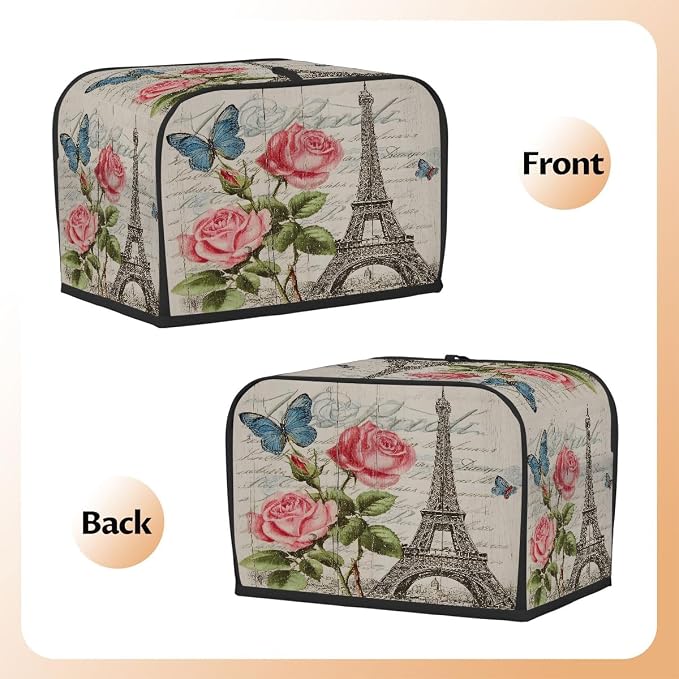 2 Slice Toaster Cover Vintage Paris Rose Toaster Covers Two Slice Wide Slot Waterproof and Dustproof Covers for Wide Slot Toasters and Small Appliances Kitchen Decor Gifts