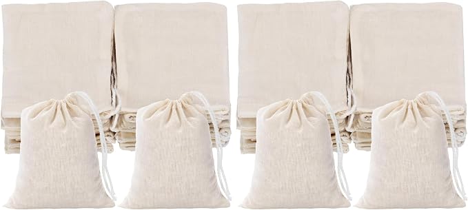 Tatuo 50 Pcs Muslin Bags 3 X 4 Inches, Cotton Drawstring Pouches Party (Pack of 2)