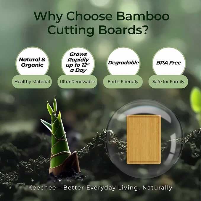 Keechee Natural Bamboo Cutting Board for Kitchen, XL Carving Board | Non Toxic, Resisted-Cracking&Curling, Deep Juice Groove, Side Handles,Cross-Laminated Structure, Knife-Friendly