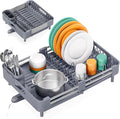 TOOLF Expandable Dish Drying Rack with Cutlery Holder, Standard, Grey | Over or In Sink Stainless Steel Dish Drainers for Compact Kitchen, Space Saving, Fast Drain, Rustproof, For 1-3 people