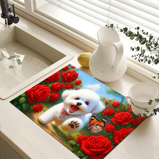 HOMETITUTE Rose Puppy Stove Top Cover 28x20 Heat Resistant Diatomite Mat