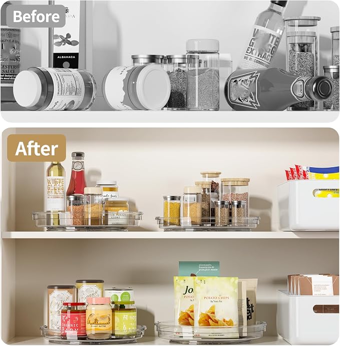 LAMU 3 Pack 10.6'' Lazy Susan Organizer Turntable for Cabinet, Pantry Organizers and Storage, Rotating Condiment Organizer for Kitchen, Table Top, Fridge, Countertop, Spice Organization