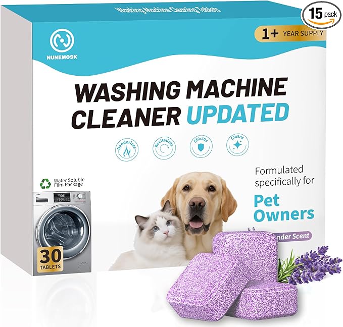 Washing Machine Cleaner,Formulated for Pet Owners,Purple 30 Pack | 1+Year Supply, Deep Cleaning Tablet For HE-Front & Top Load Washer, Removes Residue, Grime, Odors and Pet Hair