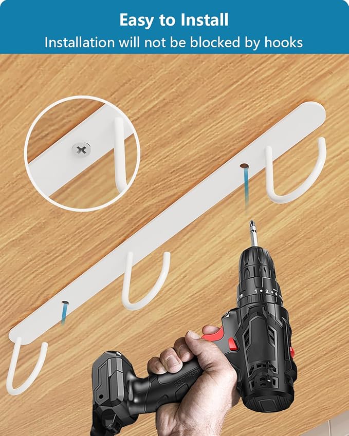 3 Pack Mug Hooks Under Cabinet with 9 Hooks for Displaying Mugs, White | Coffee Mug Holder for Hanging Under Shelf, Cup Hanger, Coffee Cups and Kitchen Utensils