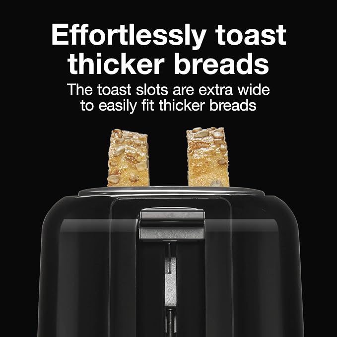 Proctor Silex 2-Slice Toaster With Extra Wide Slots for Bagels | Browning Control With 7 Shades | Auto Shutoff | Wide Slots For Thicker Bread | Toast Boost | Slide-Out Crumb Tray | Black