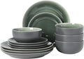 Gibson Elite Pine Coast Plates and Bowls Sets, 12-Piece Stoneware Dinnerware Sets, Reactive Glaze Dish Set - Green